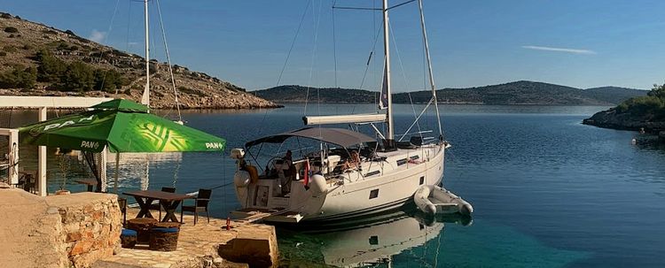 Yacht moorings in Koromasna Bay on Zirje Island