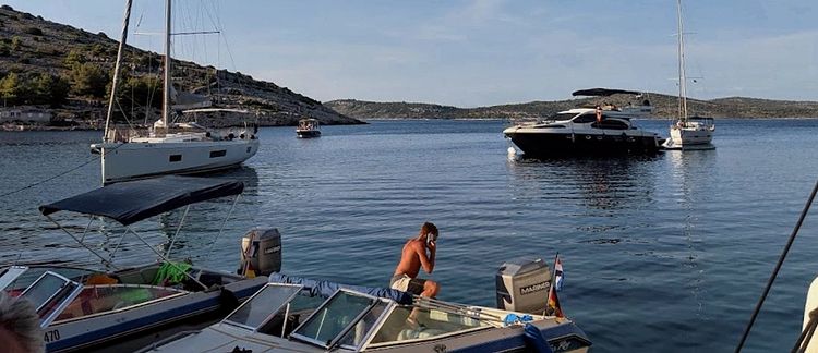 Yacht moorings in Koromasna Bay