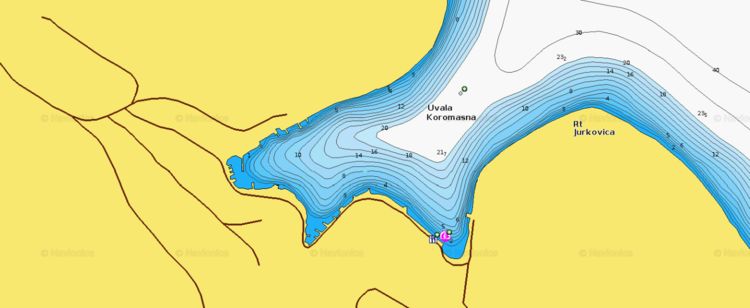 To open Naionics chart of yacht moorings in Koromasna Bay on Zirje Island