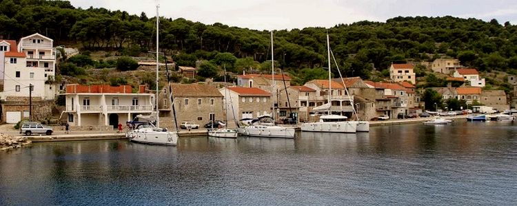 Yacht moorings in Muna Bay on Zirje Island