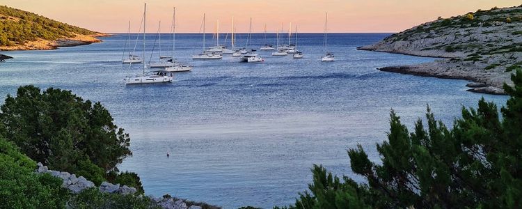 Yacht moorings in Muna Bay on Zirje Island