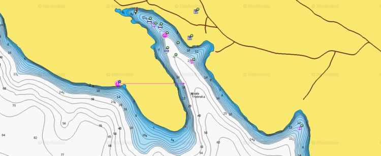 To open Naionics chart of yacht moorings in Muna Bay on Zirje Island