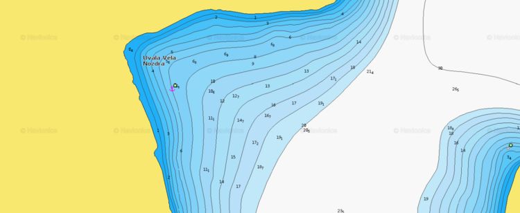 To open Naionics chart of yacht anchorage in Vela Nozdra Bay