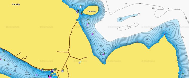 To open Naionics chart of yacht moorings in Mrtovac Bay