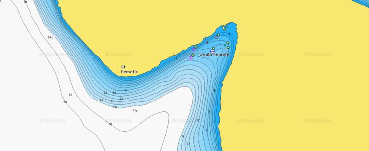 To open Naionics chart of yacht moorings in Remrtic Bay