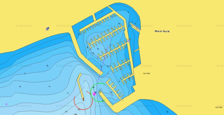 To open Navionics chart of yacht mooring in Marina Borik