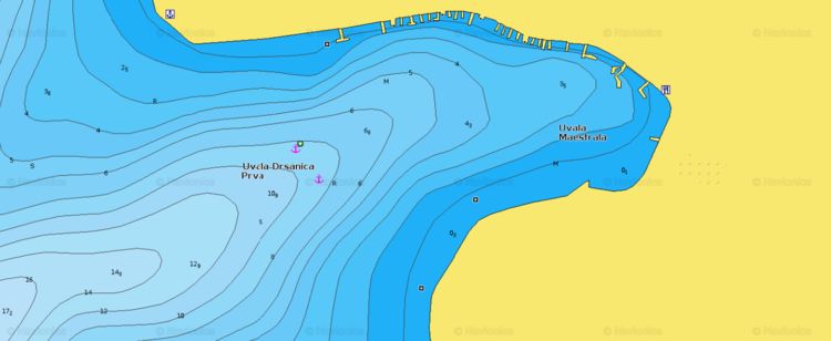 To open Navionics chart of yacht anchorage in Drsanica Prva Bay