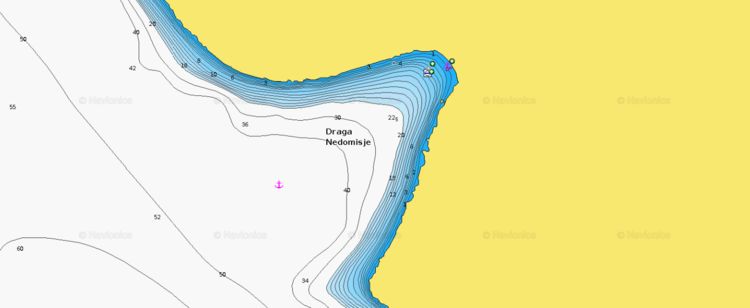 To open Navionics chart  of yacht anchorage in Draga Nedomisje Bay