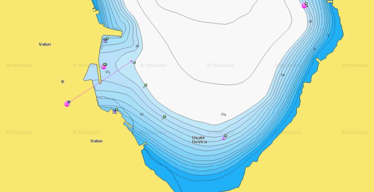 To open Navionics chart  of yacht mooring in Dovica Bay (Valun village)