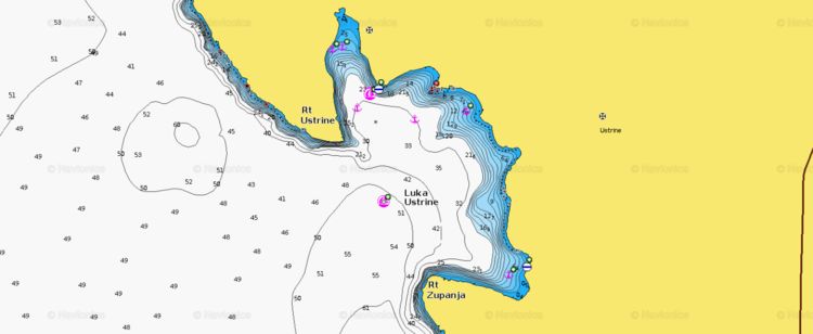 To open Navionics chart  of yacht anchorage in Ustrine Bay