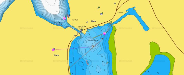 To open Navionics chart  of yacht moorings in Osor