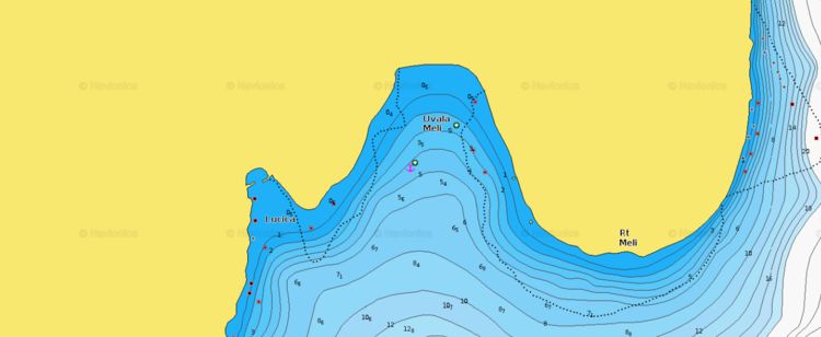 To open Navionics chart  of yacht anchorage in Meli Bay on the east coast of Cres Island