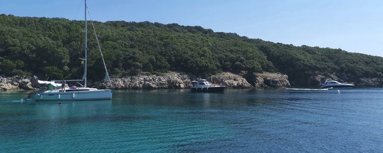 Yacht anchorage in Kruscica Bay on the east coast of Cres Island