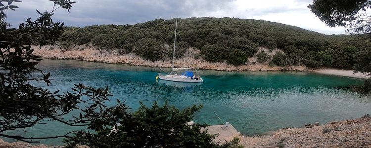 Yacht anchorage in Krusija Bay of Plavnik Island off the east coast of Cres Island