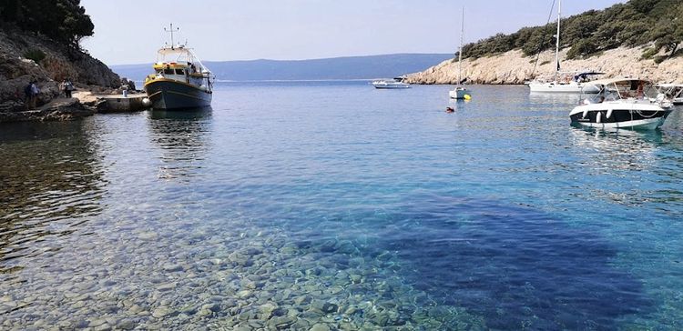 Yacht anchorage in Krusija Bay of Plavnik Island off the east coast of Cres Island