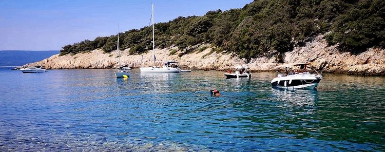 Yacht anchorage in Krusija Bay of Plavnik Island off the east coast of Cres Island