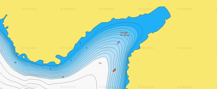 To open Navionics chart  of yacht anchorage in Krusija Bay of Plavnik Island off the east coast of Cres Island