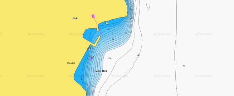 To open Navionics chart  of yacht mooring buoys in Beli Bay