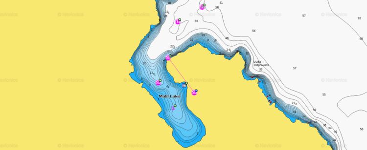 To open Navionics chart of yacht anchorage in Mala Luka