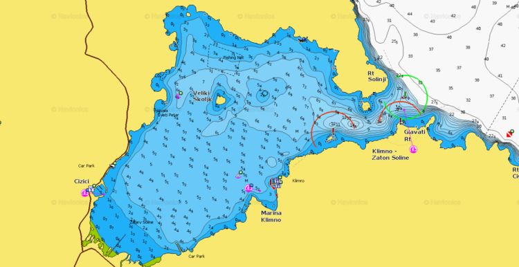 To open Navionics chart of yacht anchorage in Klimno Bay