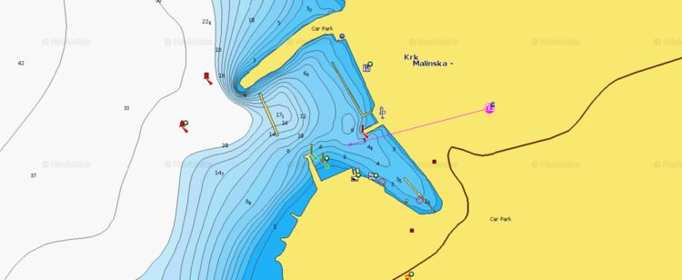 To open Navionics chart of yacht moorings in Malinska