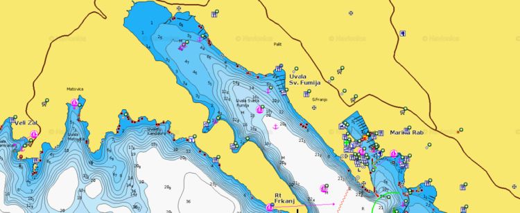 To open Navionics chart of yacht anchorages in St. Eufemija Bay