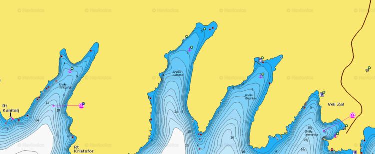 To open Navionics chart of yacht anchorages in Cifnata Bay