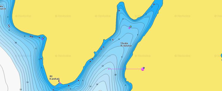 To open Navionics chart of yacht anchorages in Kristofor Bay