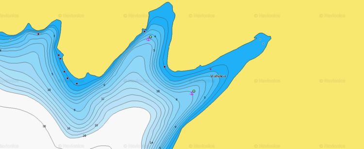 To open Navionics chart of yacht anchorages in Valsika Bay