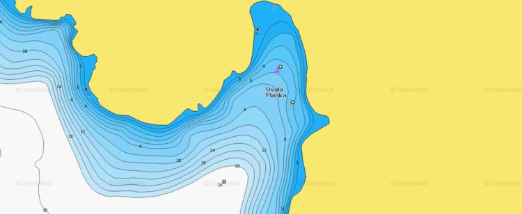 To open Navionics chart of yacht anchorages in Planka Bay