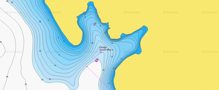 To open Navionics chart of yacht anchorages in St. Mara Bay