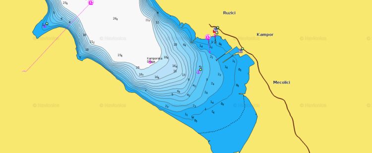 To open Navionics chart of yacht moorings in Kamporska Draga bay