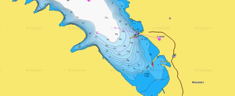 To open Navionics chart of yacht anchorage in Lopar Bay