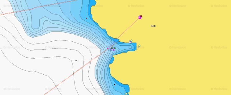 To open Navionics chart of yacht mooring at pier of Goli otok