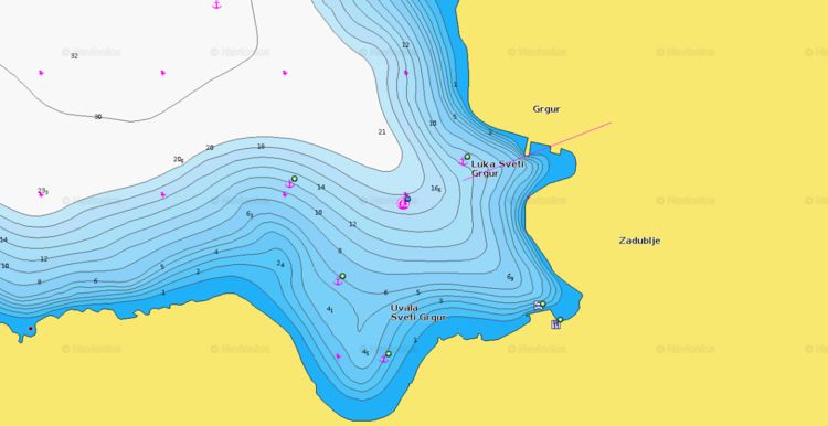 To open Navionics chart of yacht anchorage in Sveti Grgur Bay