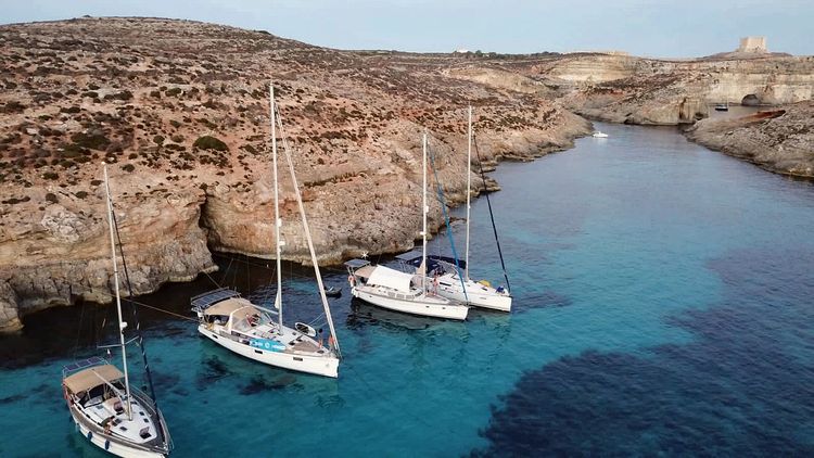 Yacht anchorage in Blue Lagoon