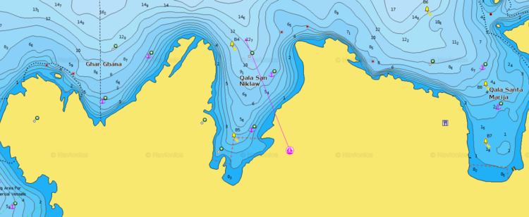 To open Navionics chart of yacht anchorage in San Niklaw Bay