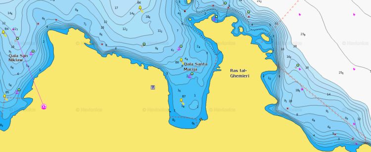 To open Navionics chart of yacht anchorage in Santa Marija Bay