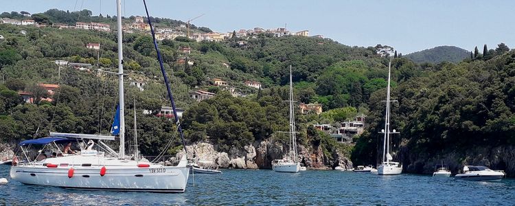 Yacht moorings in Maramoza Bay of Spezia Gulf