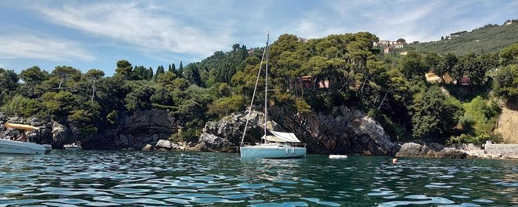 Yacht moorings in Fiascherino Bay of Spezia Gulf