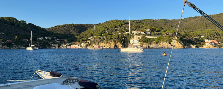 Yachts in Biodola Bay. Elba Island. Italy