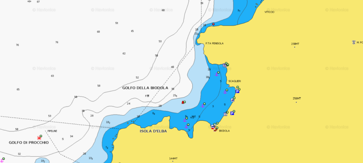 To open Navionics chart of yacht anchorage in Portoferraio Bay