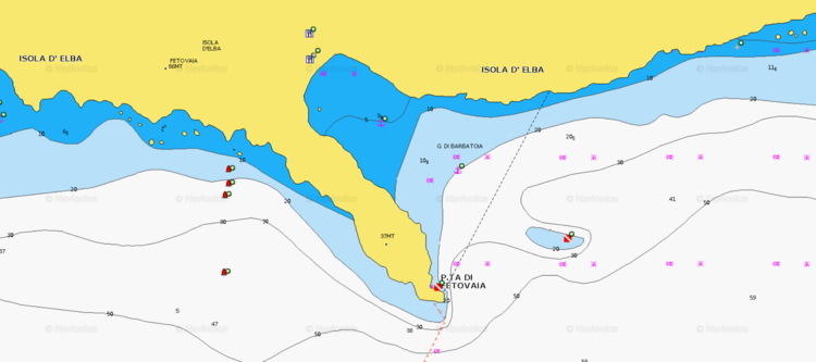 To open Navionics chart of yacht anchorage in Fetovaia Bay