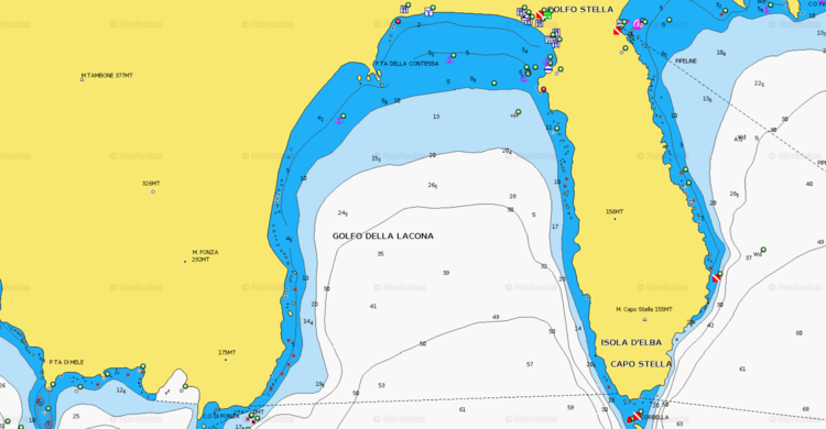 To open Navionics chart of yacht anchorage in Lacona Bay