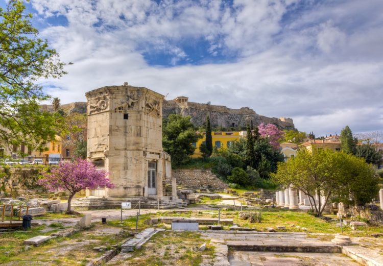 Pendelian marble octagonal Tower of the Winds in the Roman Agora