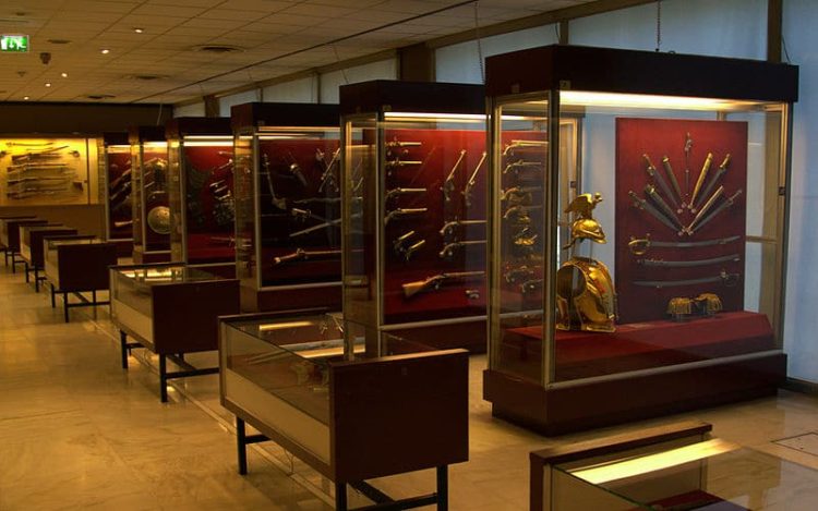 A collection of weapons on exhibition at the Military Museum in Athens