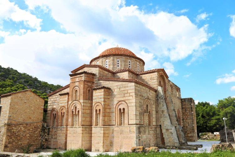 Byzantine Monastery of Daphne in the picturesque laurel grove in Greece