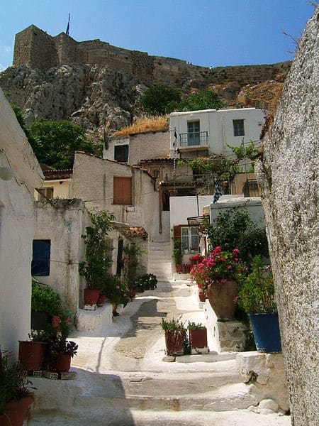 Plaka neighborhood at the foot of the Acropolis in Athens