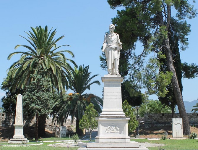 Monument to English Greekophile Lord Byron, a member of the Greek Revolution, who died at Missolongi in 1824 (before the breakthrough)