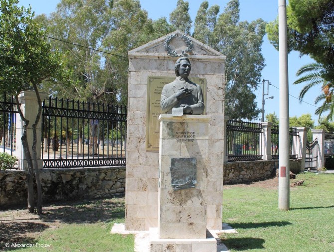 Monument to the Greek poet Dionysios Solomos, who wrote the poem "The Free Prisoner" in memory of the victims of Missolonga